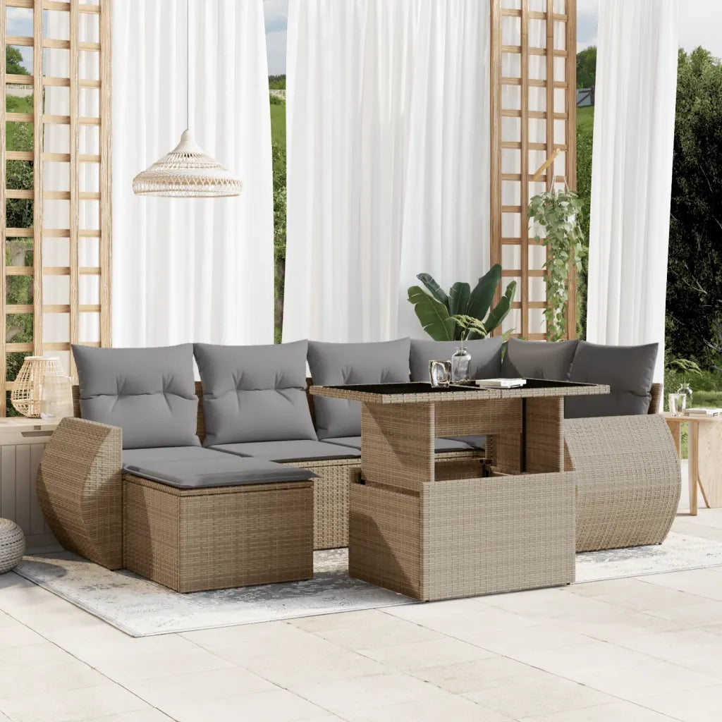Set Divani da Giardino 7 pz con Cuscini Beige in Polyrattan