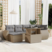 Set Divani da Giardino 7 pz con Cuscini Beige in Polyrattan