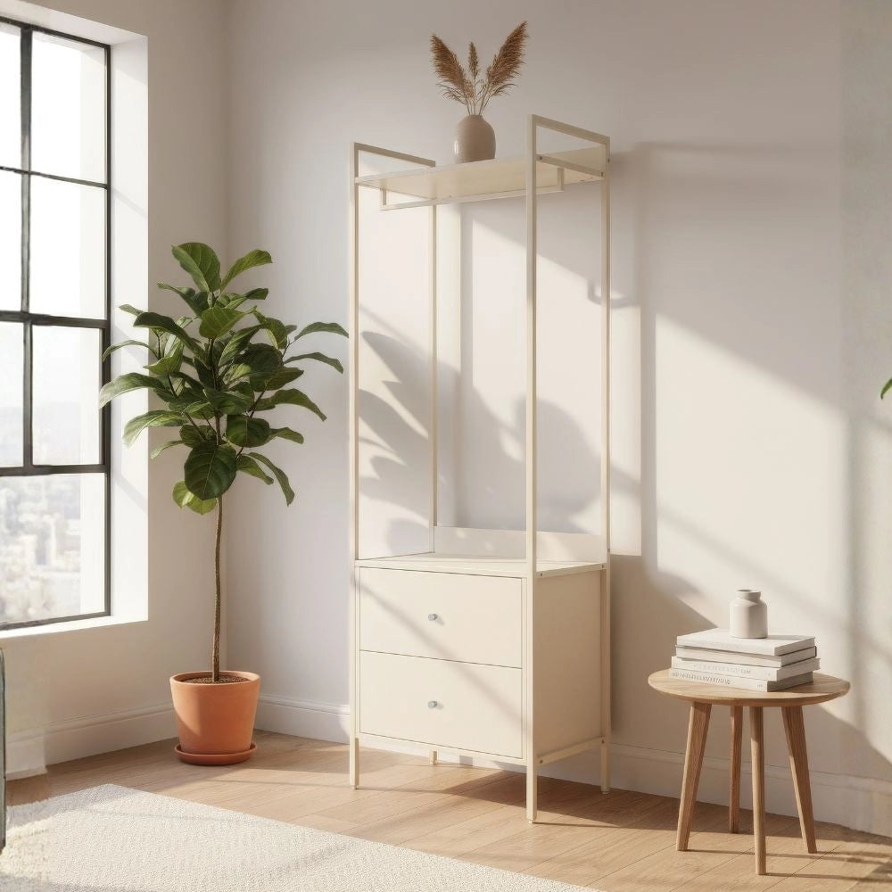 Mobile Ingresso Dhaka41A con Appendiabiti, Ripiano Superiore e 2 Cassetti Beige