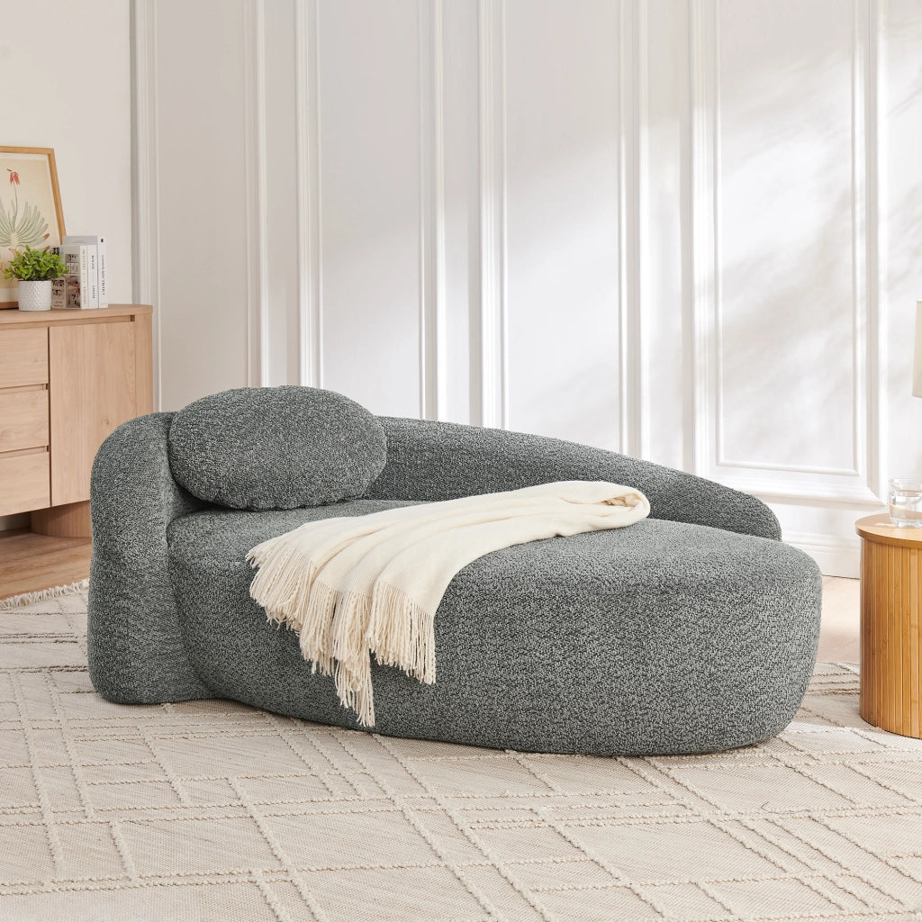 Divano in tessuto teddy con schienale arrotondato e cuscino in schiuma elastica per soggiorno e studio, grigio scuro