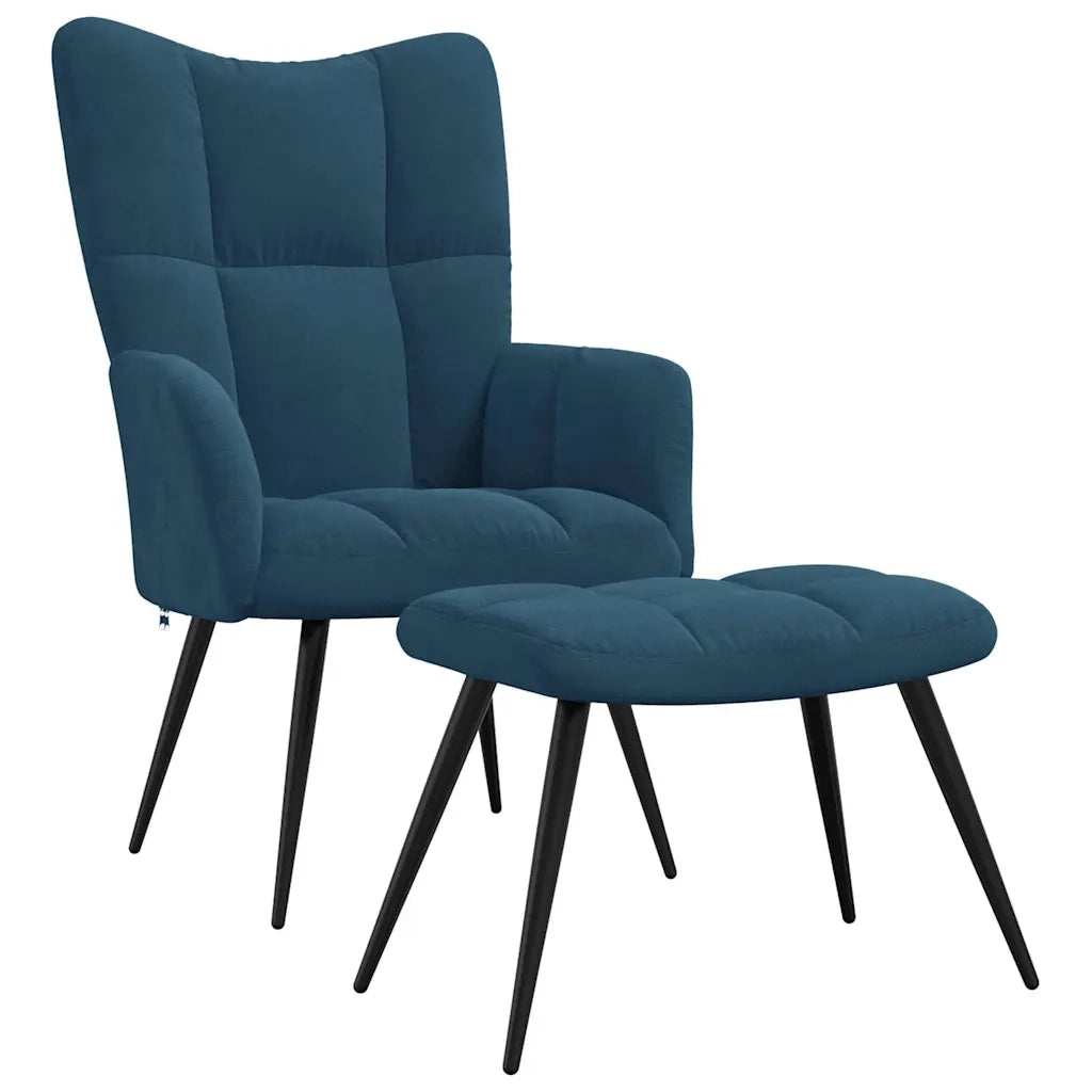 Divano Sedia-Poltrona Relax con Poggiapiedi Blu in Velluto 404649