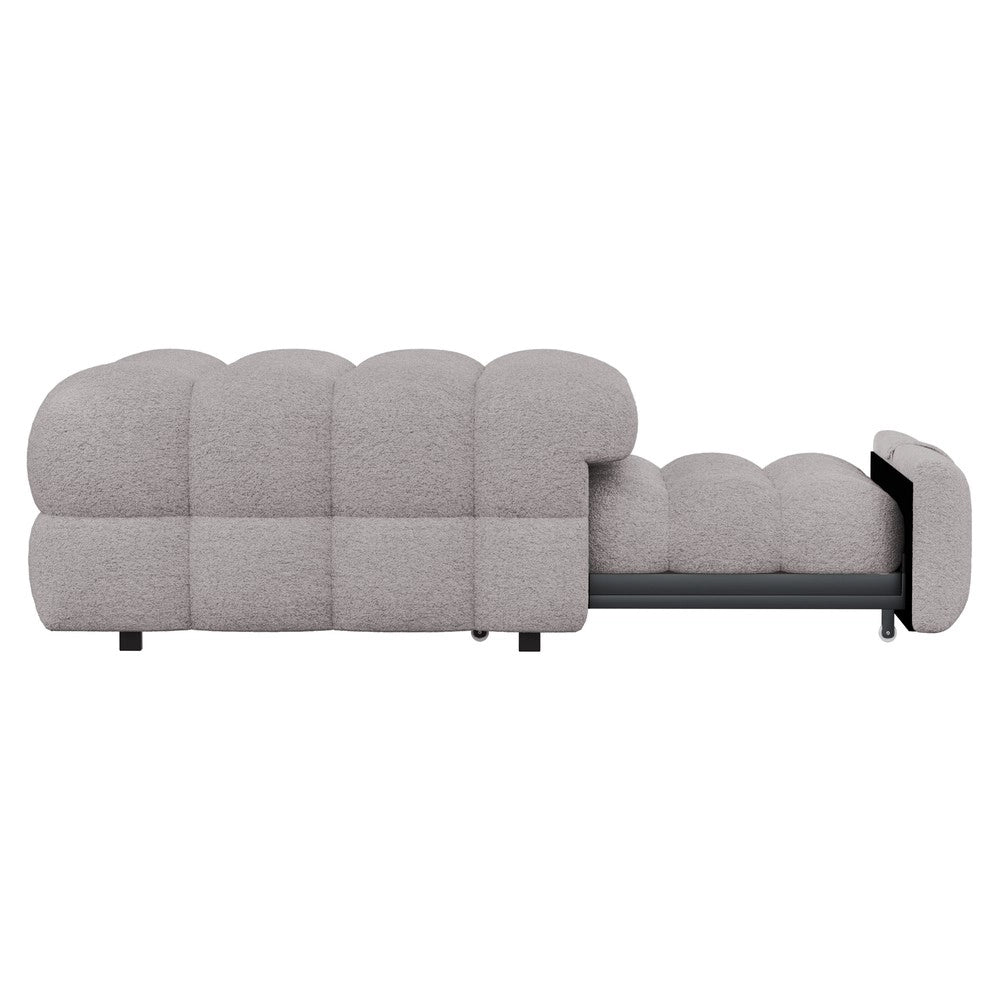 Letto Singolo Imbottito con Pouf ¨C MINIMAL ¨C Tessuto Teddy Grigio