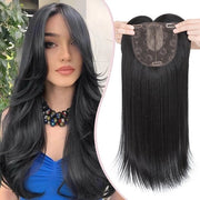 Haarverlenging per Finta Capelli con Frangia per Donne - 15 x 15 cm - Marrone Scuro - 45 cm Lunghezza