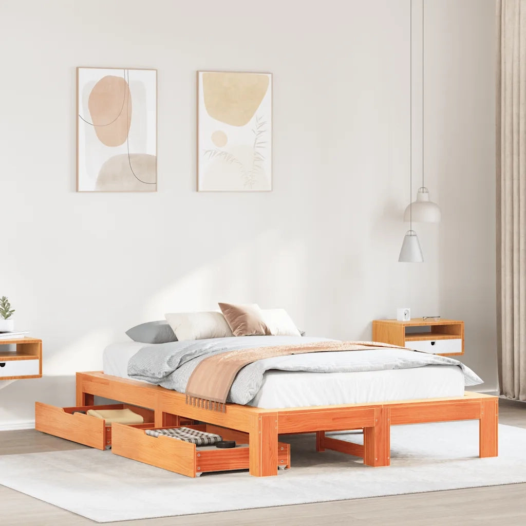 Giroletto senza Materasso Marrone Cera 135x190 cm Legno di Pino 3309016