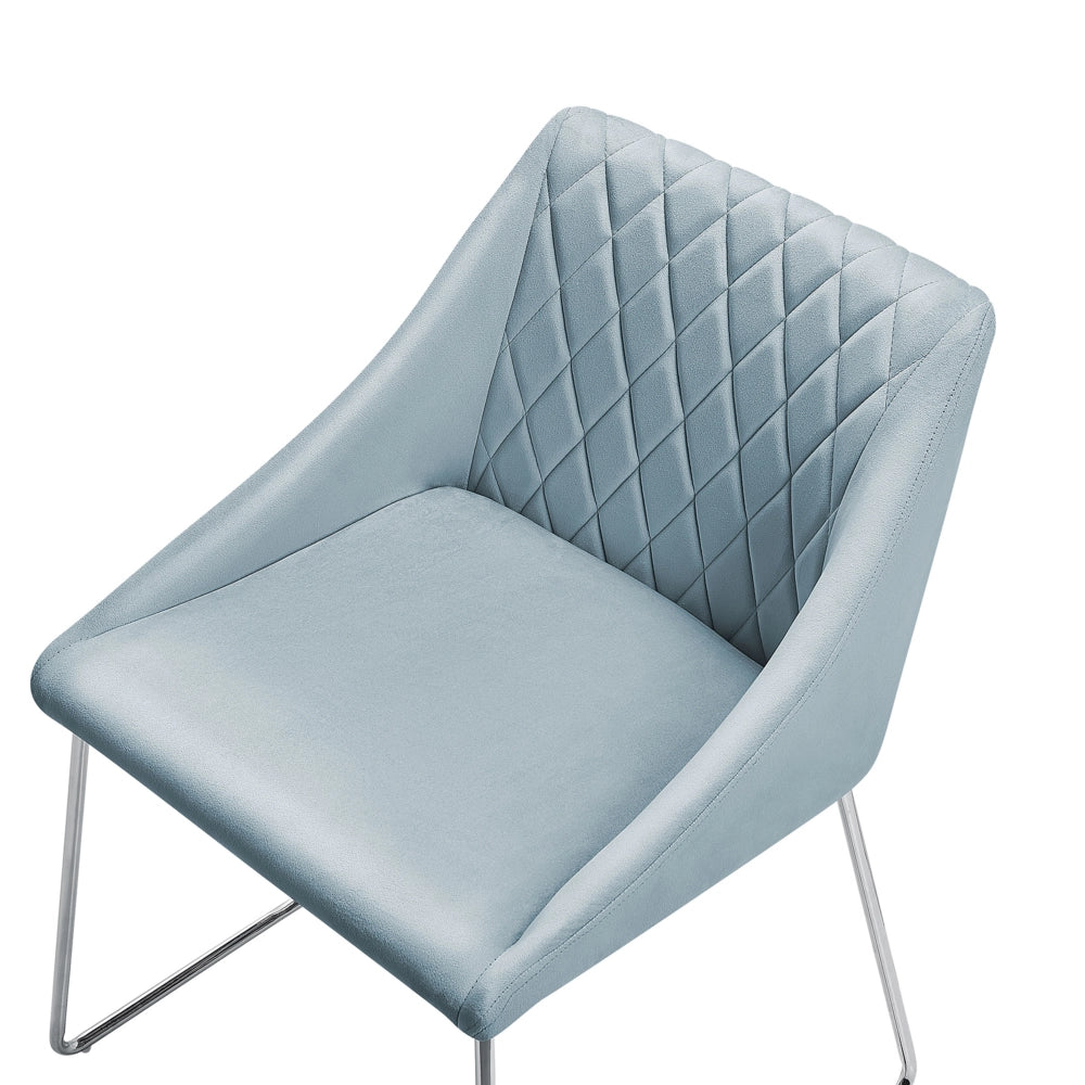 Set di 2 Sedie da Pranzo in Tessuto Velluto Azzurro Gambe in Metallo Cromato Stile Moderno