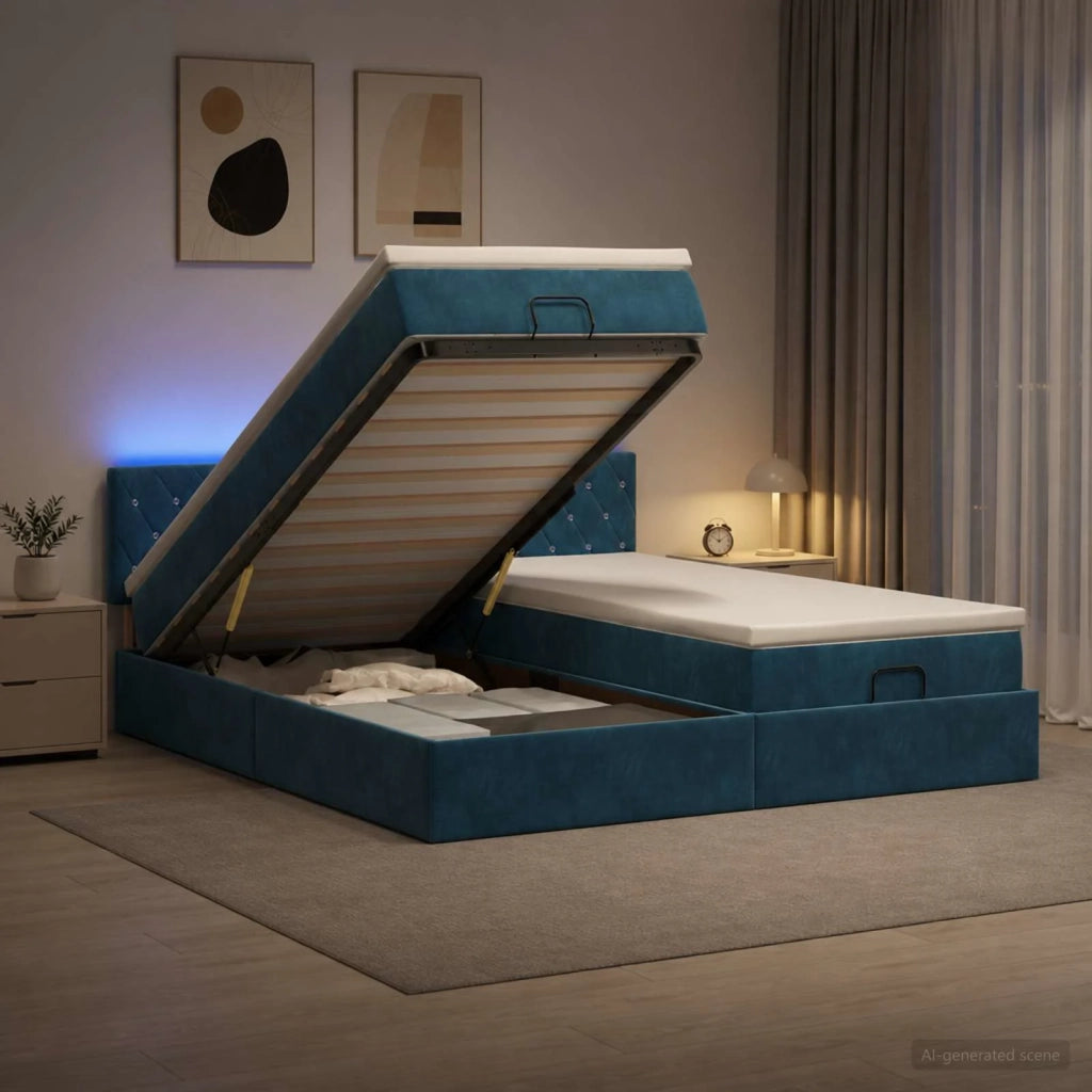 Letto Ottomano con Materasso e LED Blu scuro 200 x 200 cm 3457324