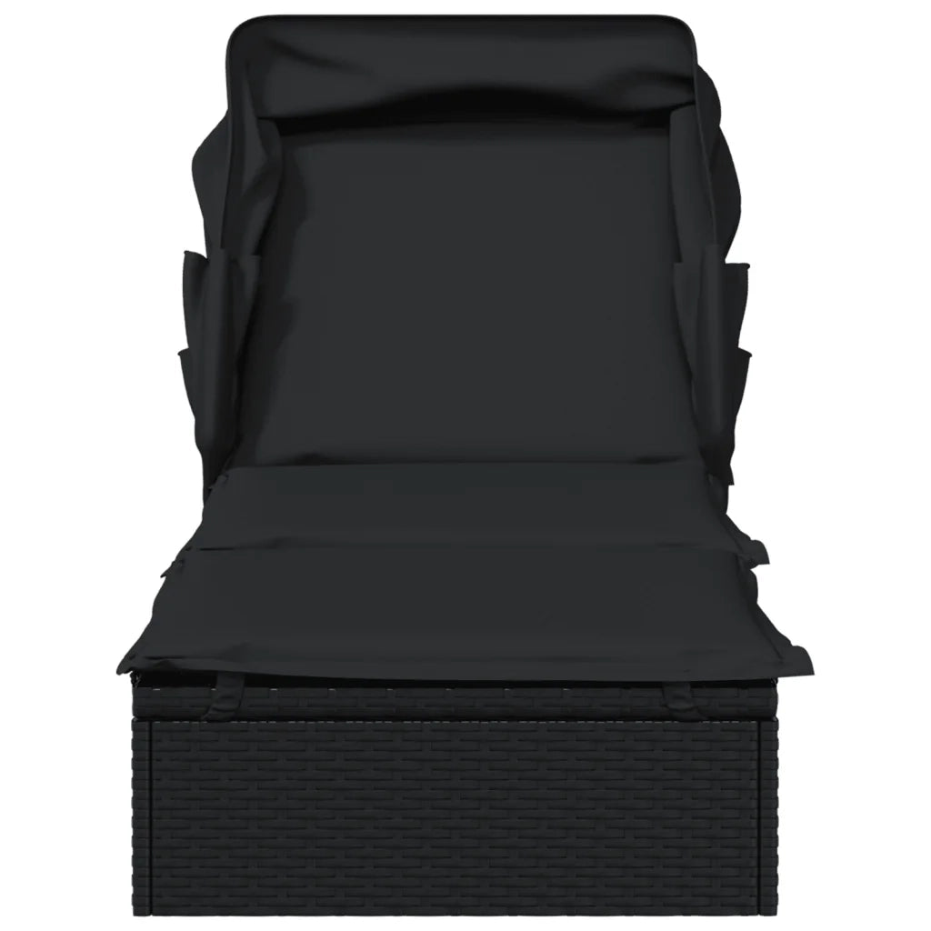 Lettino con Tetto Pieghevole Nero 213x63x97 cm Polyrattan 319640