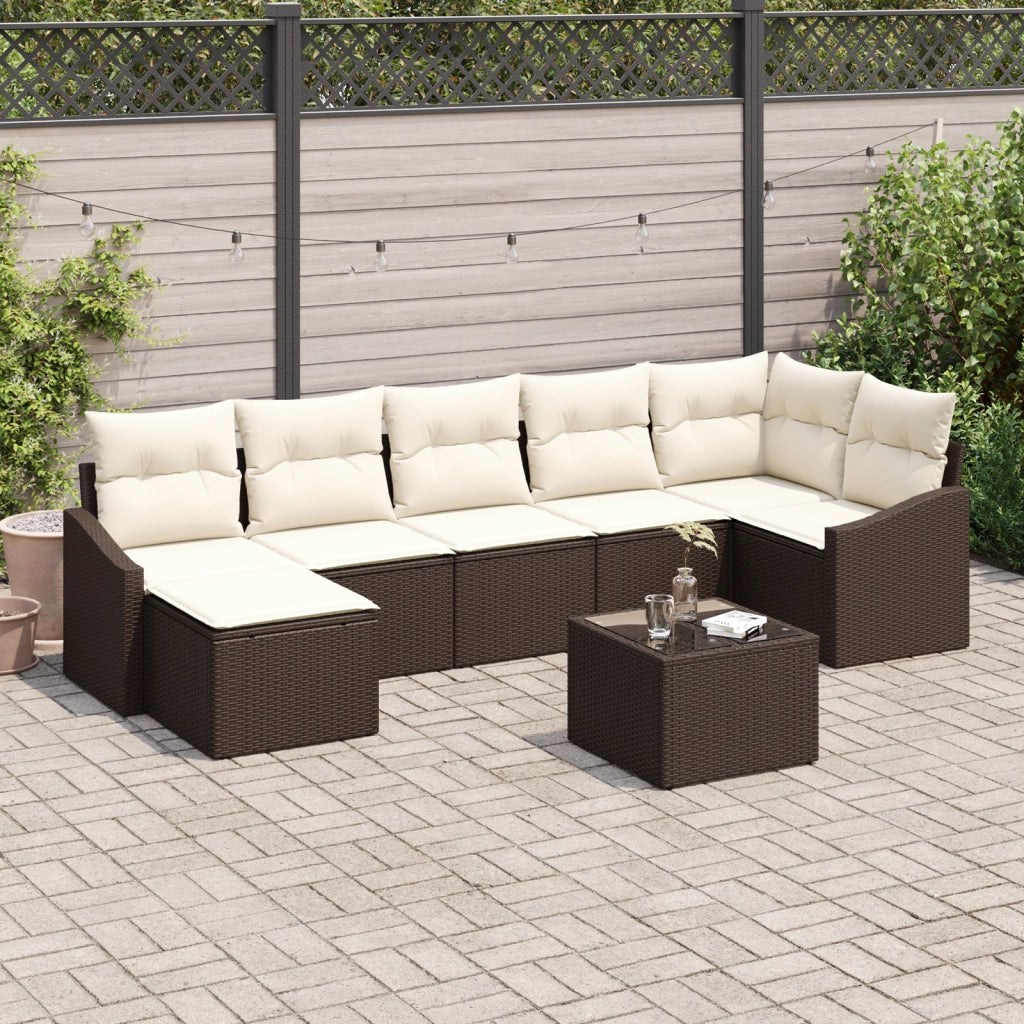 Set da pranzo giardino 7 pezzi con cuscini grigi in polirattan