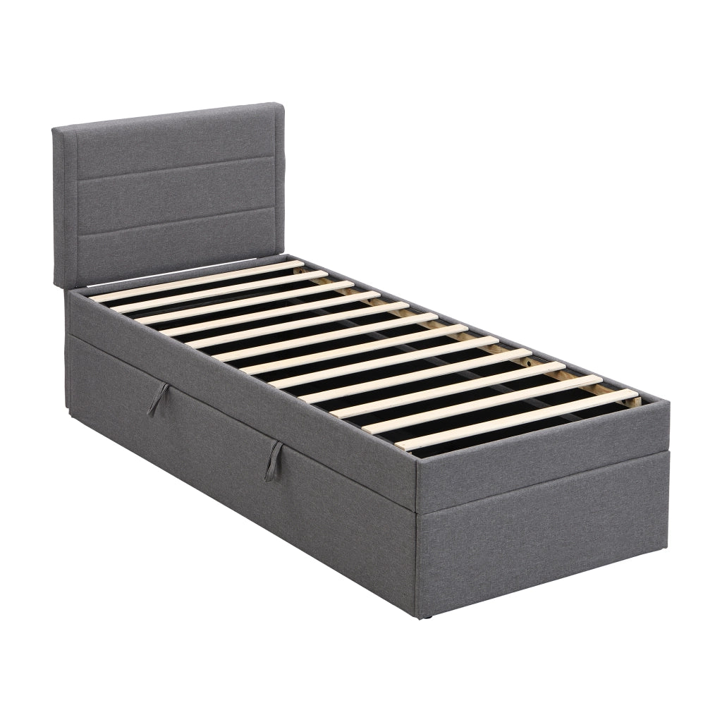 LETTO Imbottito 90x200 cm Grigio con contenitore in lino e MDF