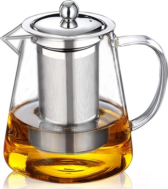 Theepot in vetro borosilicato 750 ml BOWD con set di infusione in acciaio inox termoresistente, per tè caffè acqua caraffa contenitore di latte, caraffa per succo, può essere utilizzato in microonde sicuro, (750 ml 25 Qz)