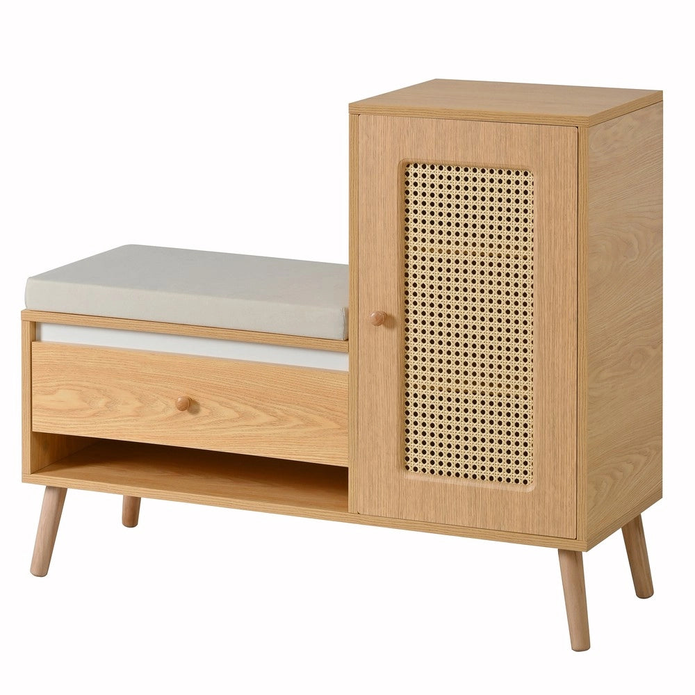 Panca Scarpiera con Cuscino, Cassetti e Ante in Rattan ¨C MINIMAL ¨C Ingresso Salvaspazio