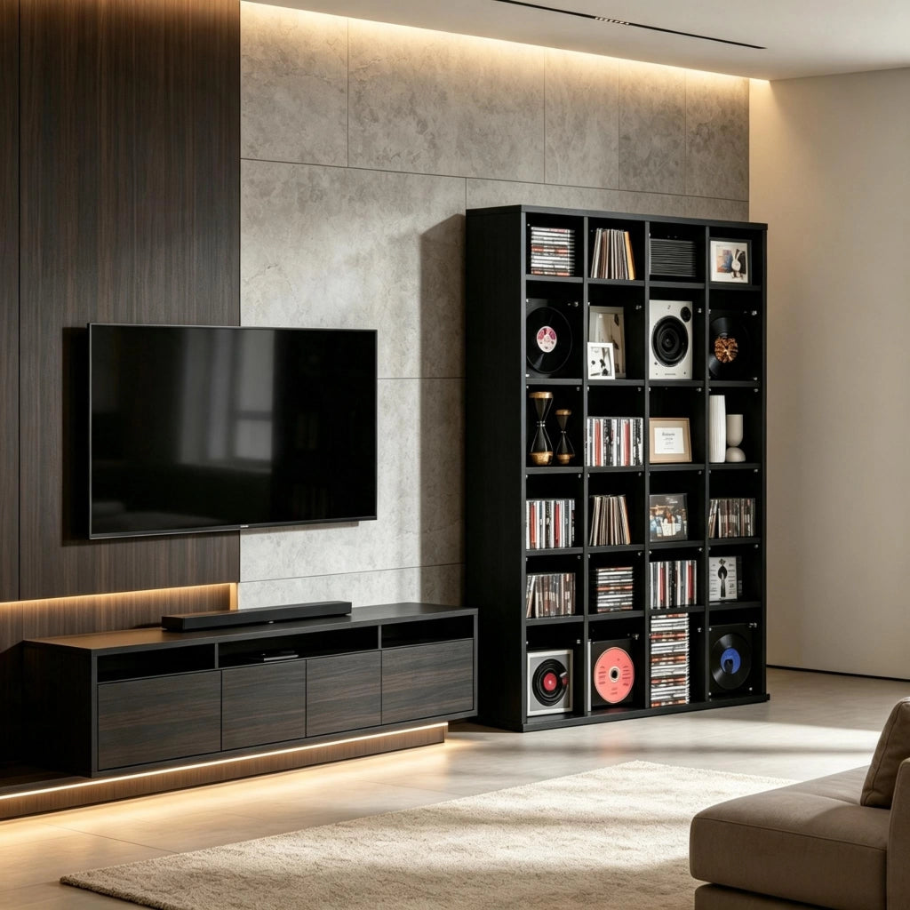 Ampio ripiano per dispositivi multimediali, mobiletto funzionale per CD e DVD, mobiletto per dispositivi multimediali