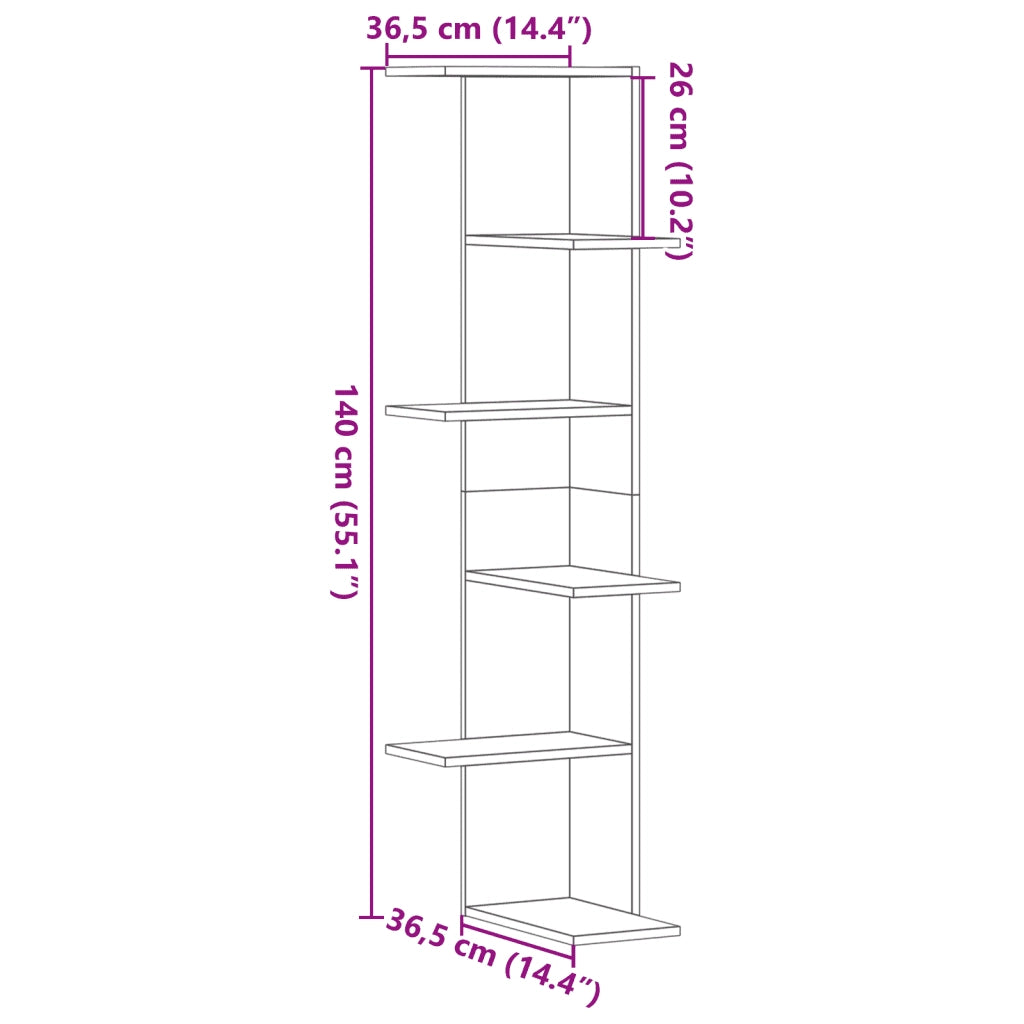 vidaXL Scaffale Angolare Muro Grigio Sonoma 36,5x36,5x140 cm Legno