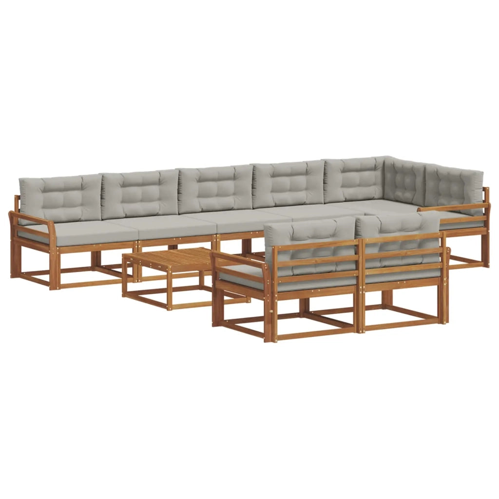 Set di divani da esterno 9 pcs Naturale e Grigio Chiaro