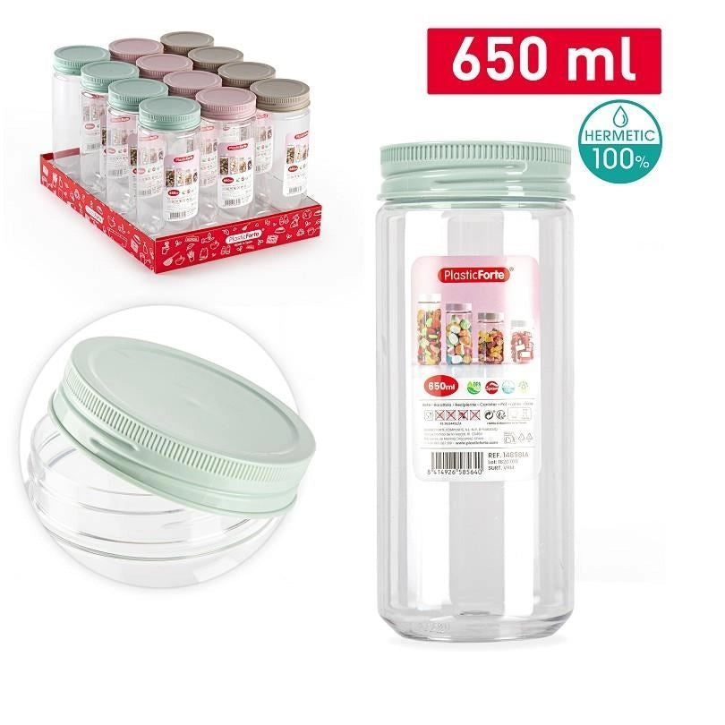 1 Pezzo Barattolo da Cucina in Plastica Tondo Montecarlo 650 ml 3 Colori