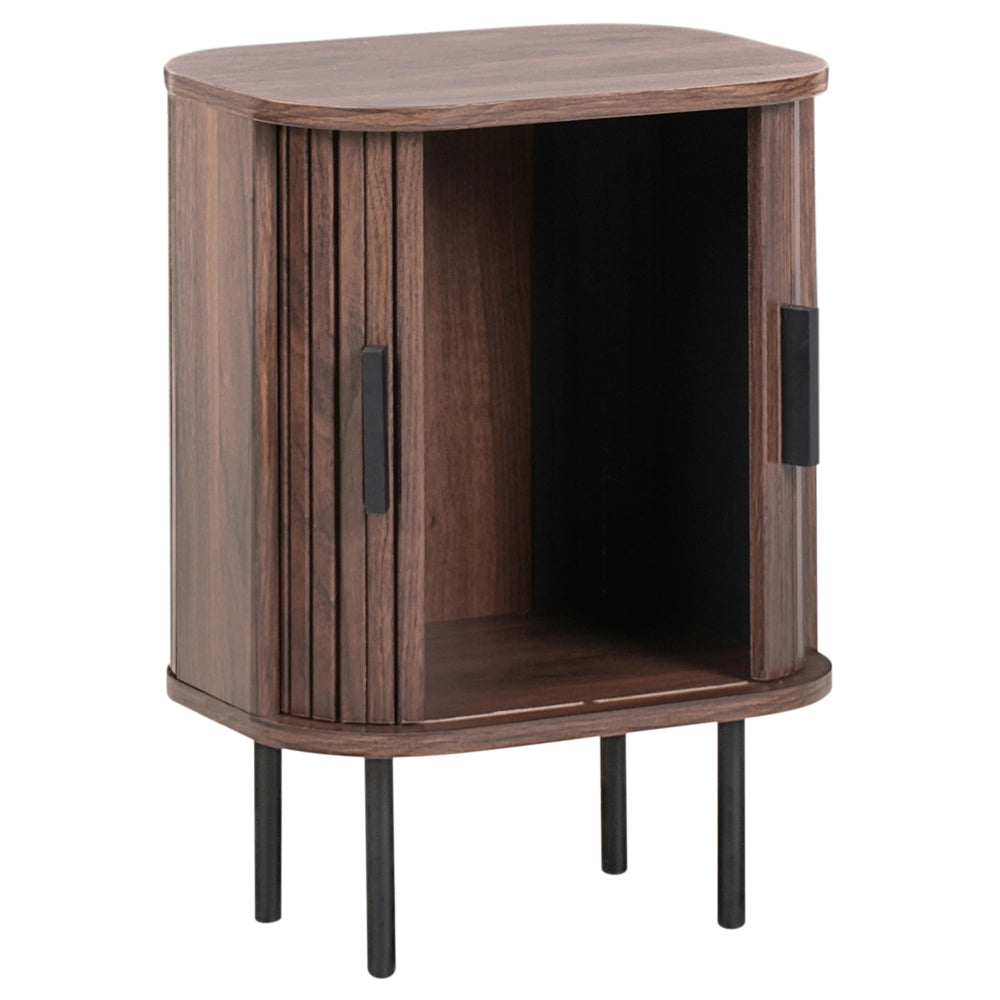 Comodino con ante scorrevole Legno scuro Gambe in metallo stile retrò camera da letto