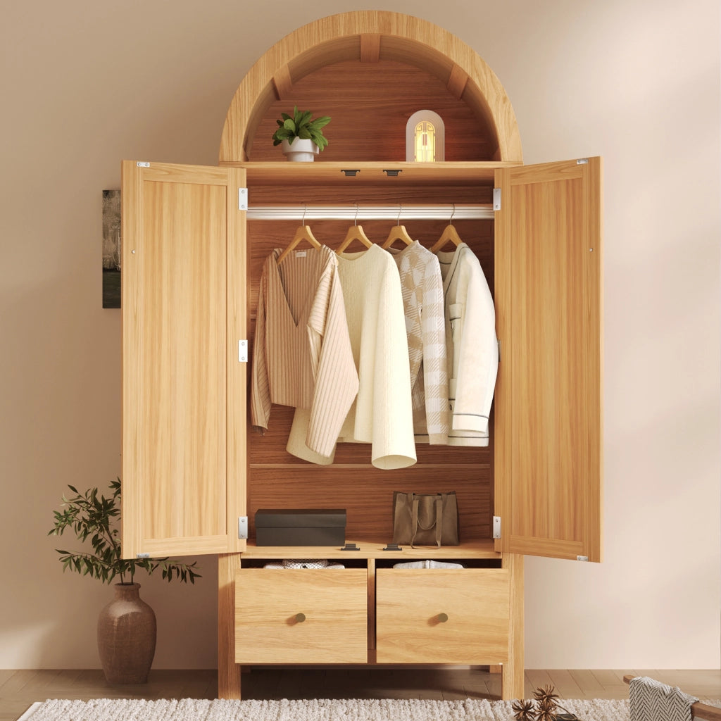 ARMADIO 181x78x45 cm in MDF e metallo effetto rovere, 2 cassetti