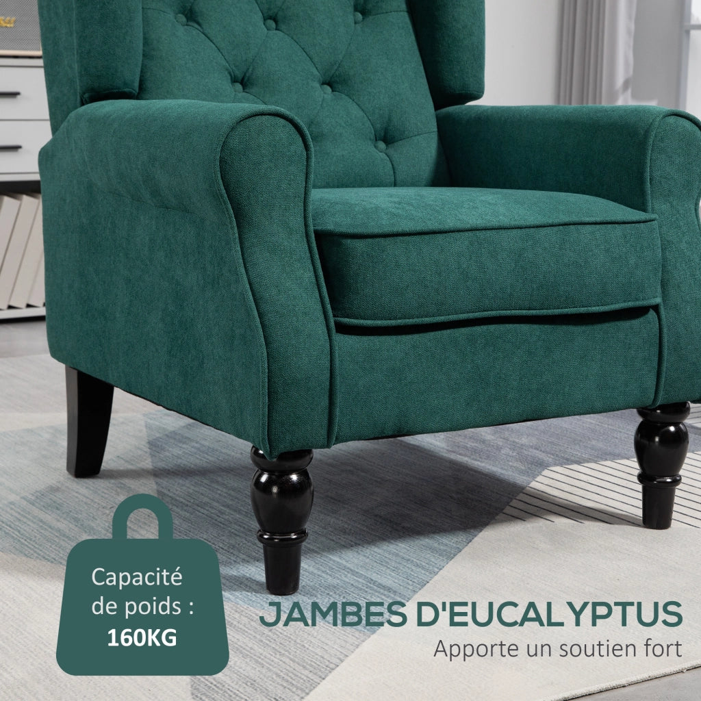 Poltrona capitonnata con braccioli e gambe in legno ¨C zephmum ¨C verde 74x86x102 cm
