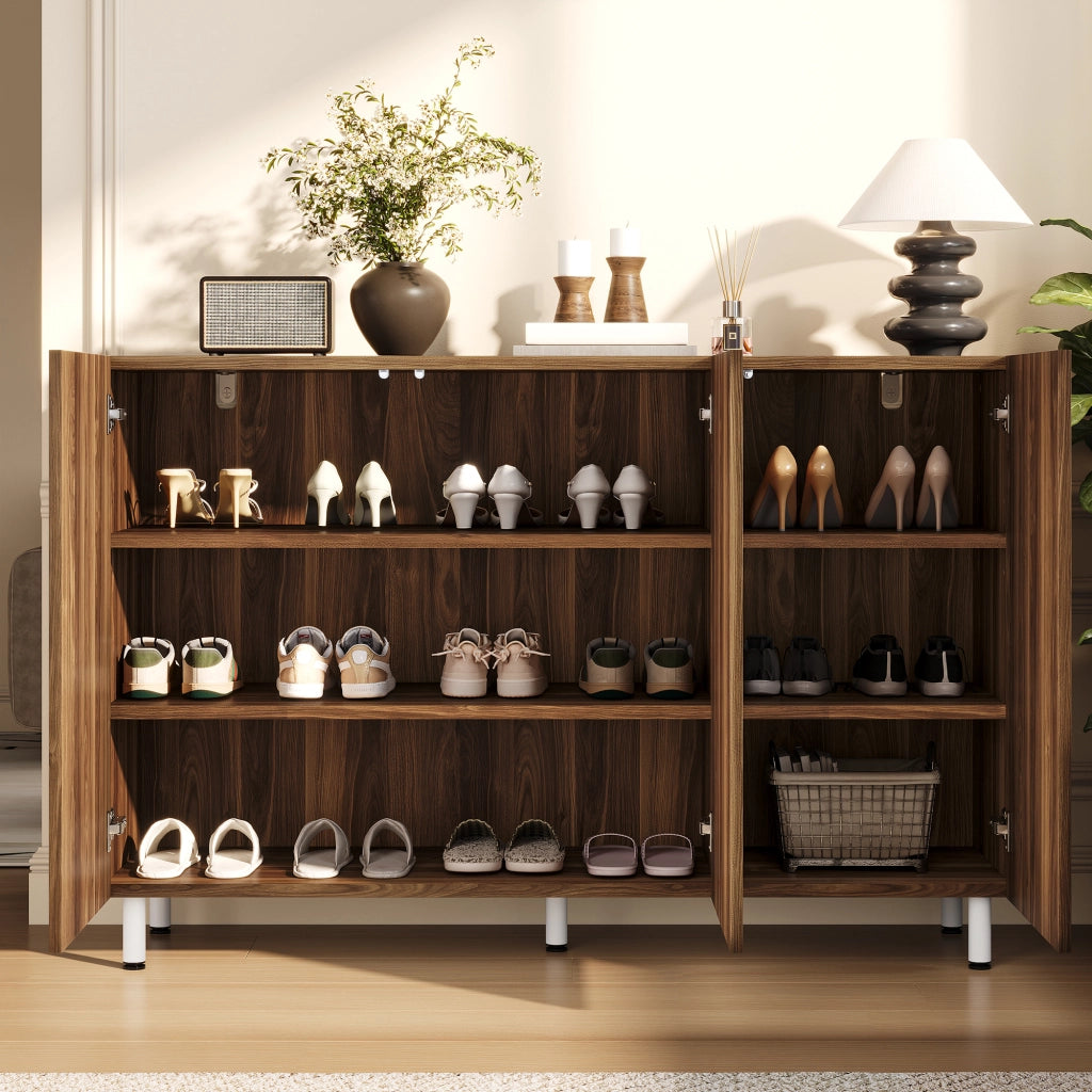 Mobile Scarpiera 2 in 1 Credenza Noce 120 cm con 3 Ante e Ripiani Regolabili