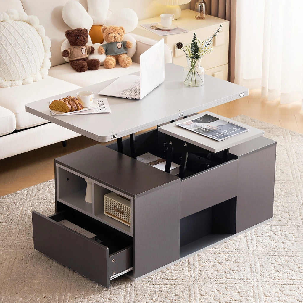 Tavolino da caff猫 100x51x47 cm; altezza regolabile e 2 in 1; pannello truciolare grigio