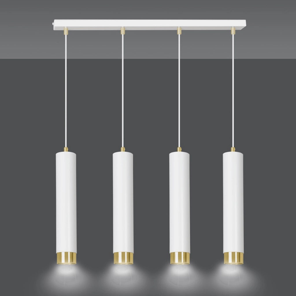 Lampada a sospensione Kibo in acciaio bianco e oro