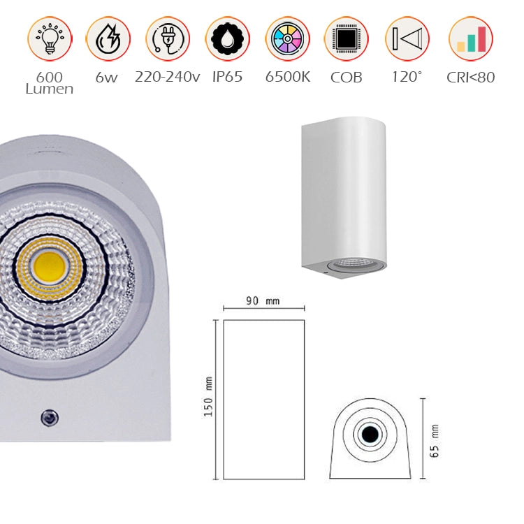 APPLIQUE LED 6W CON DOPPIA EMISSIONE LUMINOSA A LUCE FREDDA 6500K° - DESIGN CILINDRICO IN ALLUMINIO PER ESTERNI IP65