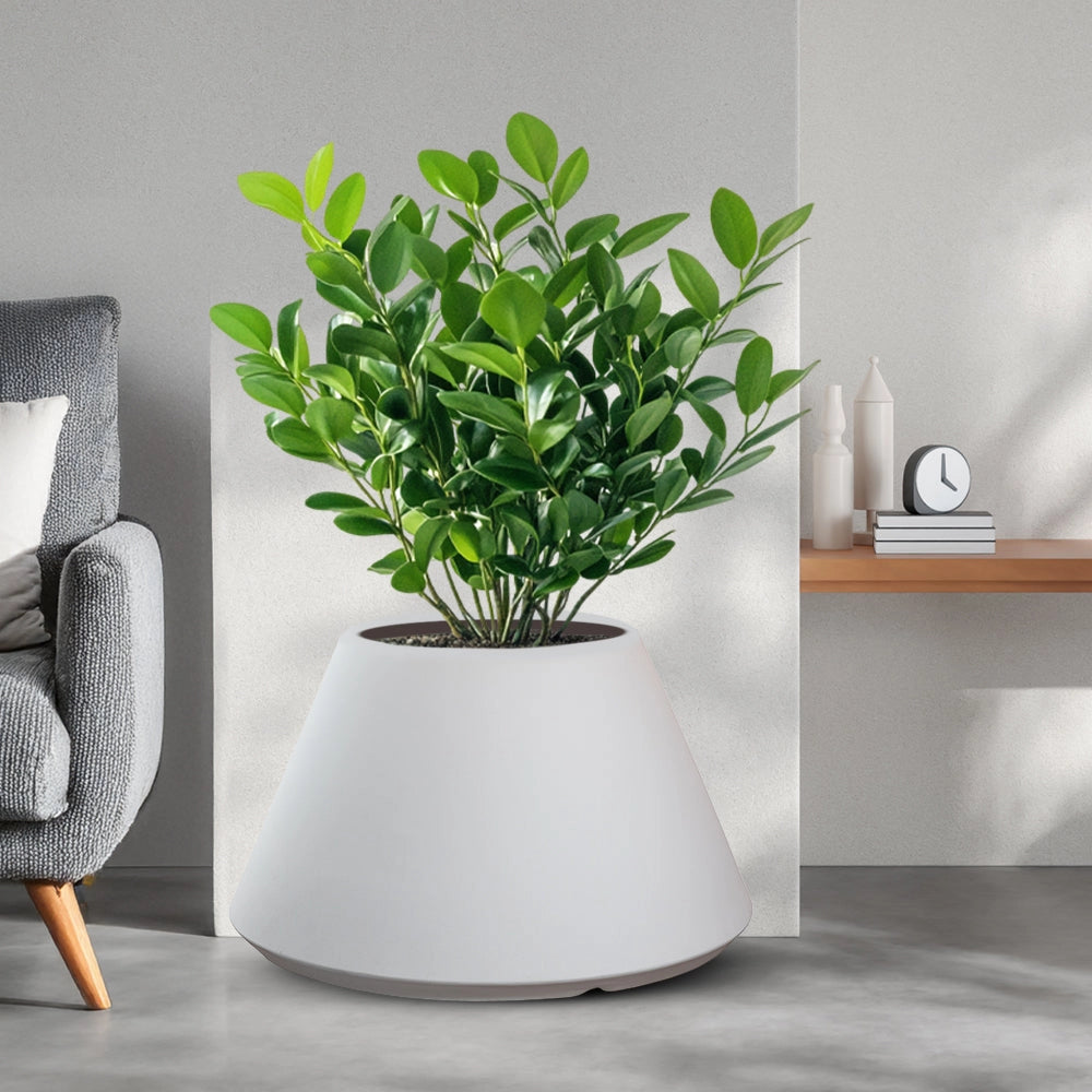 Vaso in resina da esterno interno per piante tondo conico design d.60x35h Stromboli Bianco