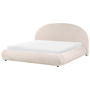 Letto in tessuto beige chiaro 180 x 200 cm con testiera imbottita rete sollevabile e vano contenitore