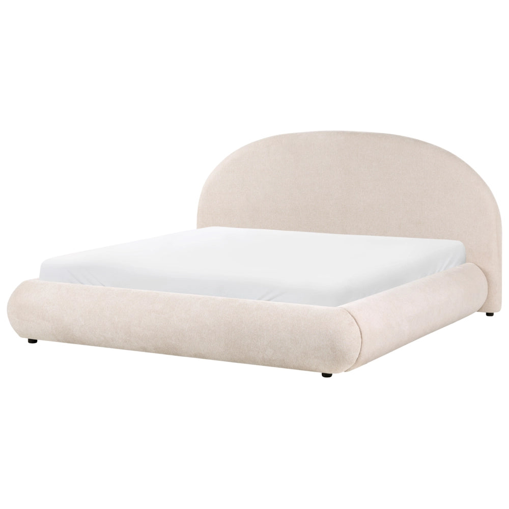 Letto in tessuto beige chiaro 180 x 200 cm con testiera imbottita rete sollevabile e vano contenitore