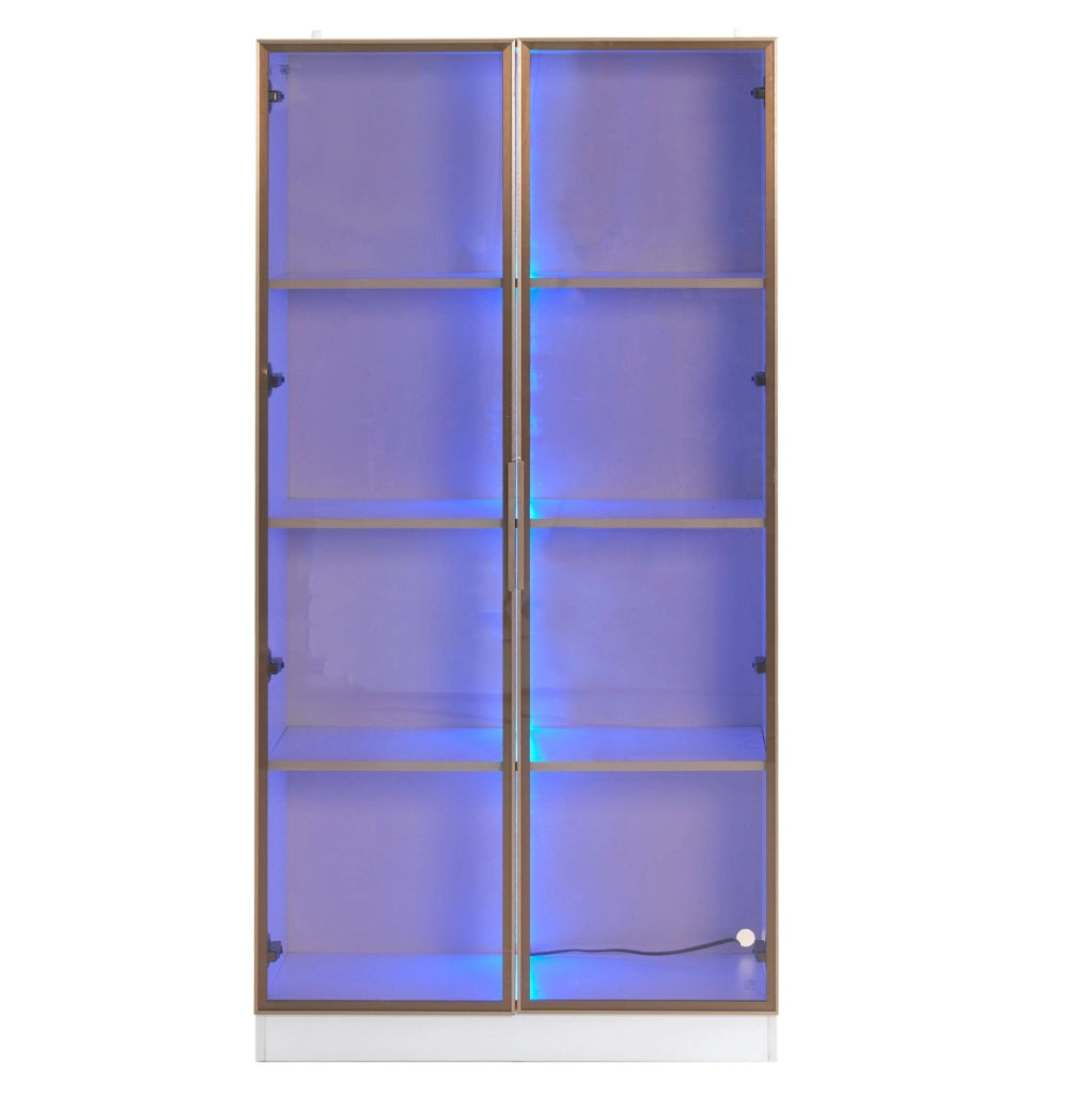 Vetrina da esposizione con LED 80x40x160 cm; bianca in truciolare e vetro marrone