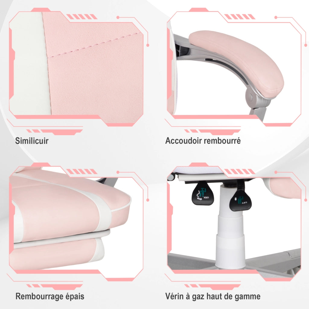 Poltrona gaming ergonomica con poggiapiedi ¨C zephmum ¨C rosa 63x63x123cm