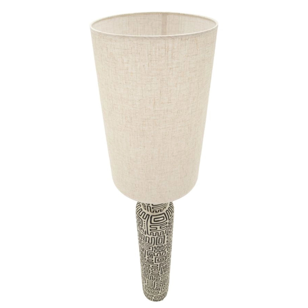 Lampada da terra Nairobi in polyresin bianco e nero con paralume in tessuto
