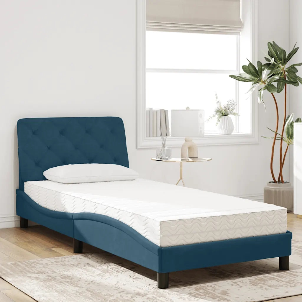 Letto con Materasso-Struttura Letto con Materasso Blu 90x200 cm in Velluto