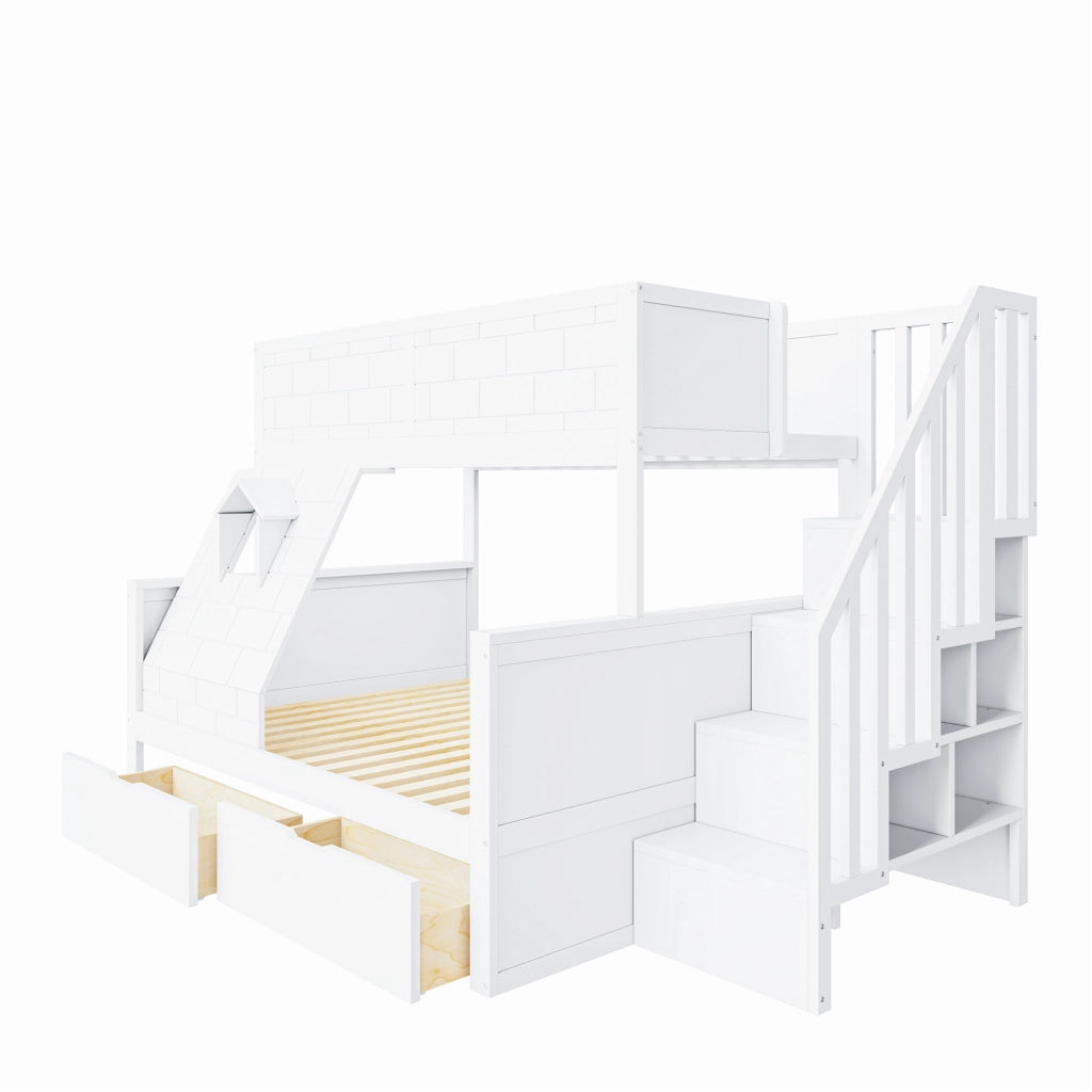 DESMIU Lit superposé 90 × 200 cm con 2 cassetti e scala contenitore, 1 posto in legno, senza materasso, bianco