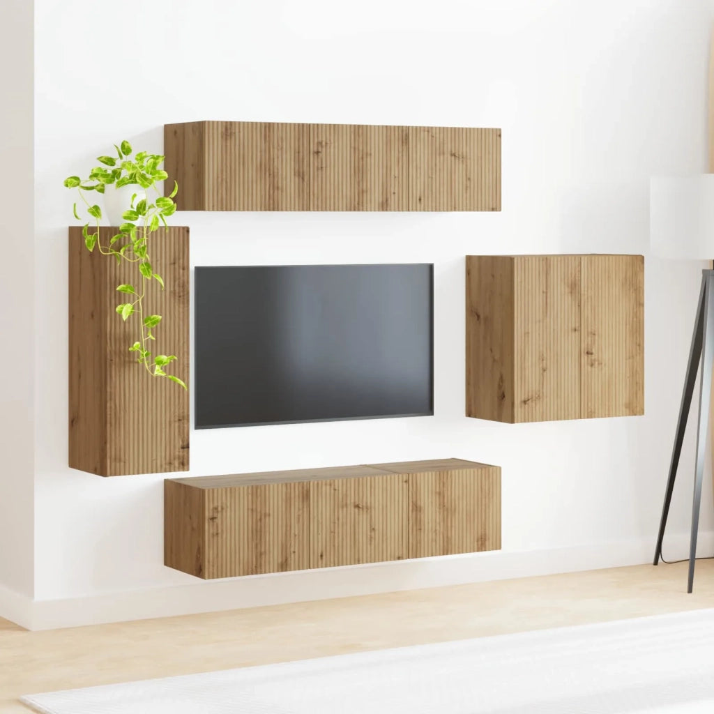 Set di Mobiletto da TV a Parete 6 pcs Rovere artigianale