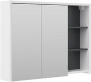 Specchio contenitore bagno Viola, Bianco/antracite, 100 x 75 cm, per montaggio a parete con ripiani aperti