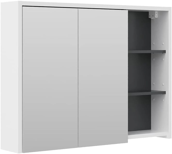Specchio contenitore bagno Viola, Bianco/antracite, 100 x 75 cm, per montaggio a parete con ripiani aperti