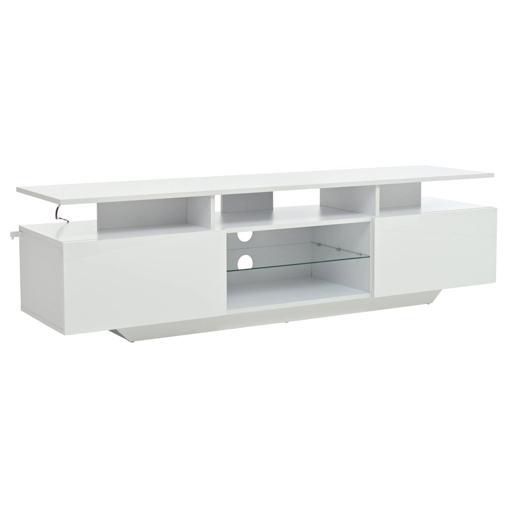 Mobile TV con LED ¨C MINIMAL ¨C Bianco Lucido, MDF, 160x40x45 cm, 8 Ripiani, 2 Ante