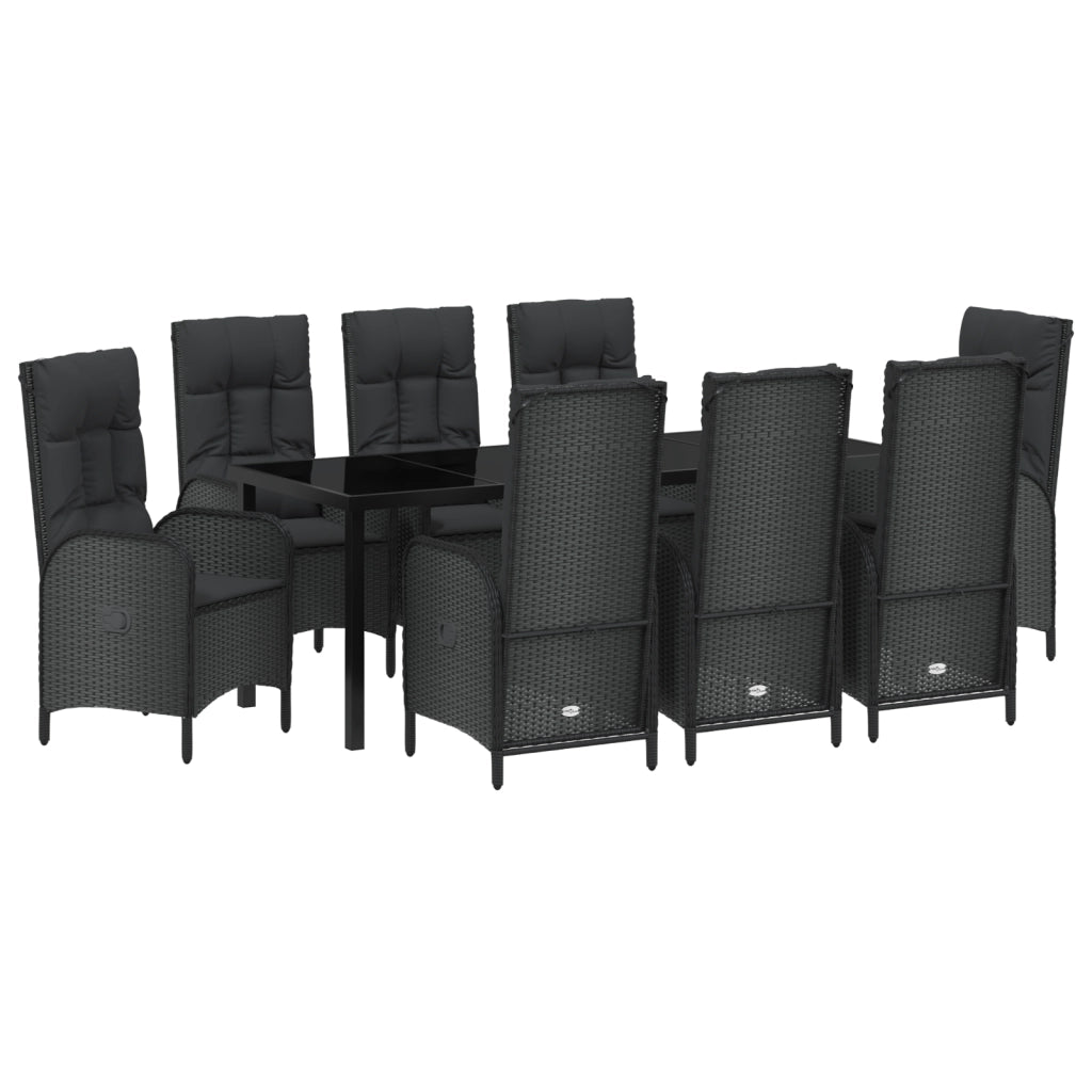 Set da Pranzo da Giardino 9 Pezzi Nero Rattan Polietilene