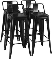 Set di 4 Sgabelli da Bar con Schienale da 94 cm, Sgabelli in Metallo Impilabili con Poggiapiedi per Cucina, Sala da Pranzo e Bar (Nero)