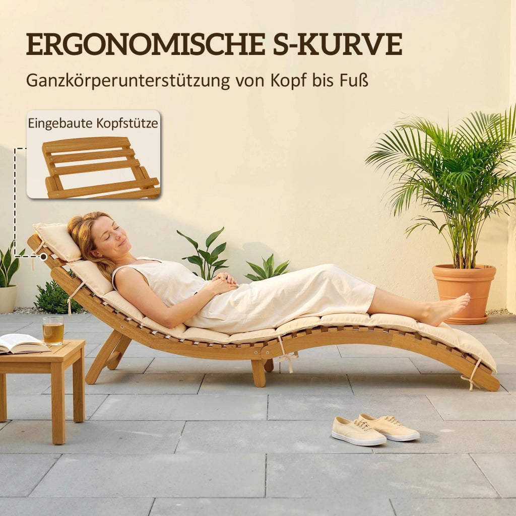 Lettino da giardino pieghevole in legno con cuscino e testiera ¨C zephmum ¨C Beige 183x54x63 cm