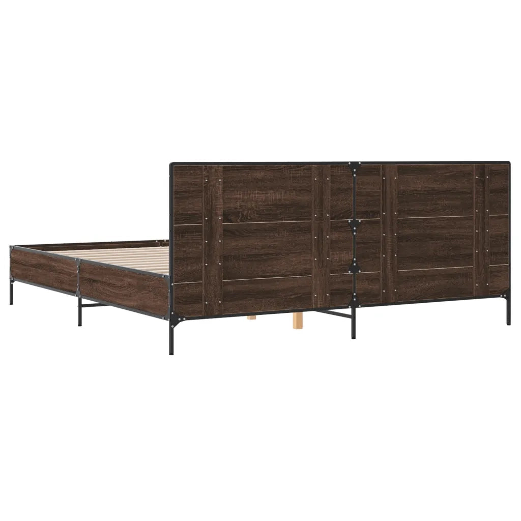 Letto matrimoniale | Letto per adulti | Giroletto Rovere Marrone 200x200cm in Legno Multistrato Metallo