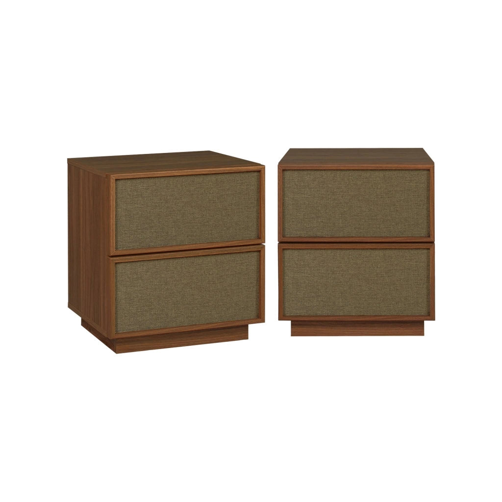 Set di 2 comodini decorati in legno e tessuto con 2 cassetti , noce