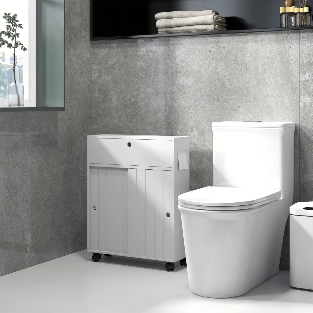 Mobiletto Bagno con Portarotoli e Ruote ¨C zephmum ¨C Bianco 52x17x67 cm