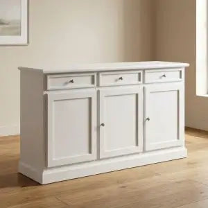 Credenza madia buffet in legno Shabby chic 3 ante mod Martini bianca