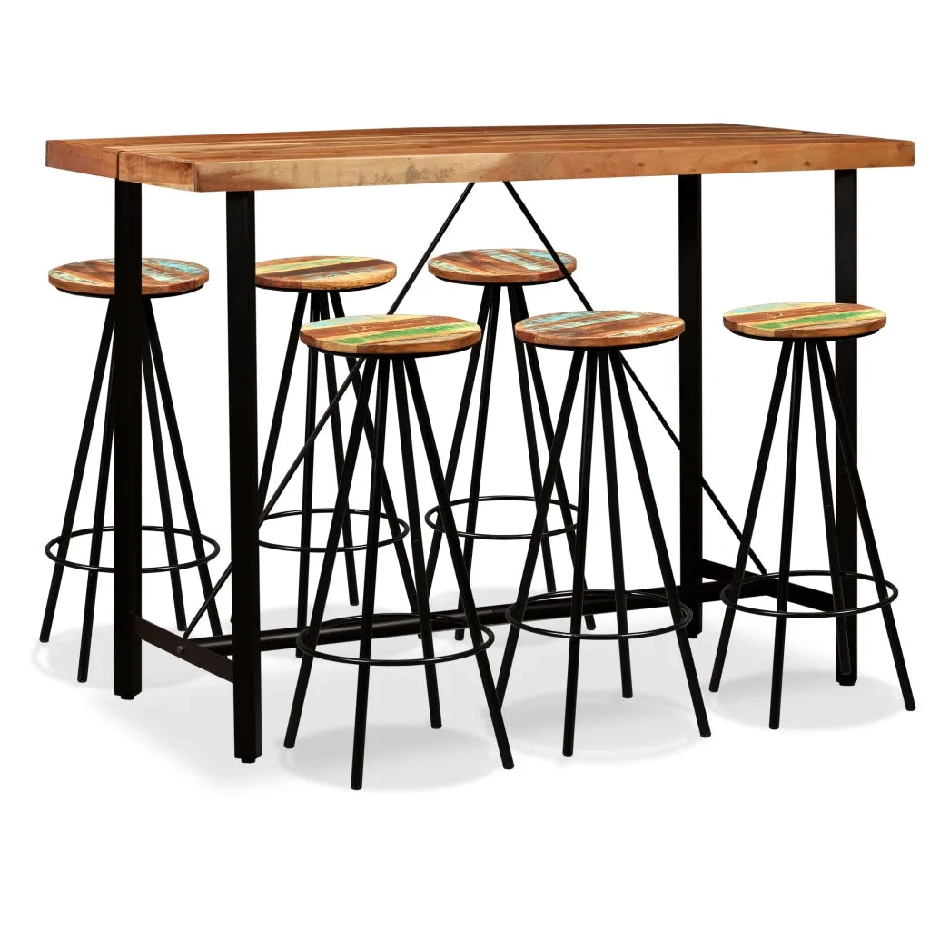 Set da Bar 7 pz in Legno Massello di Acacia e di Recupero cod mxl 20392