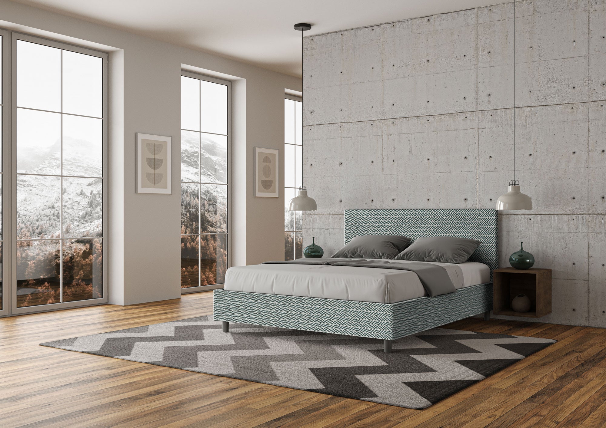 Letto Matrimoniale 160x200 cm con Rete e Contenitore Adele Aragona 7 Azzurro