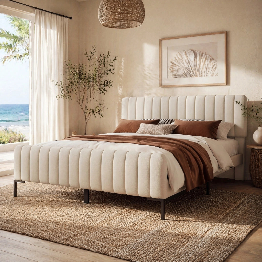 Letto imbottito 140x200 cm con testiera regolabile e rete a doghe