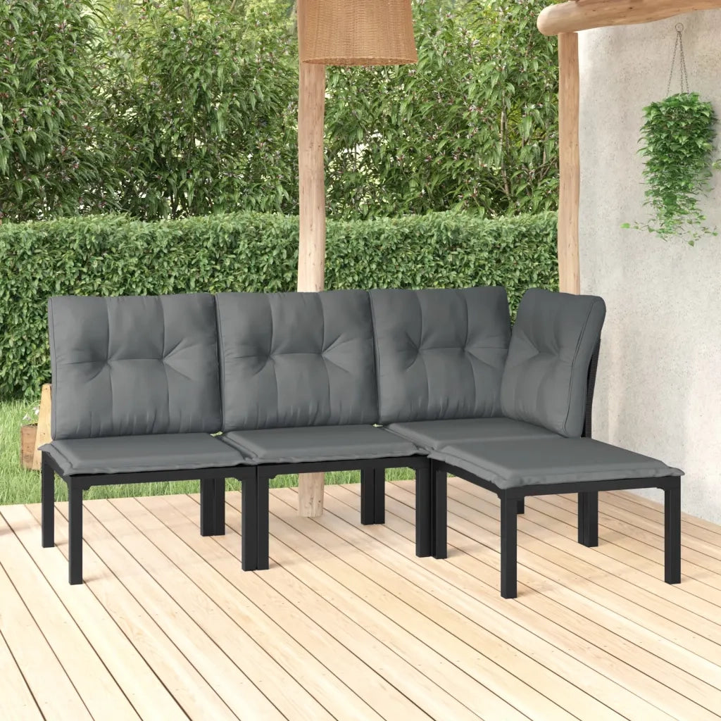 Set Salotto da Giardino 4 pz | Set di Mobili da Esterno Nero e Grigio in Polyrattan