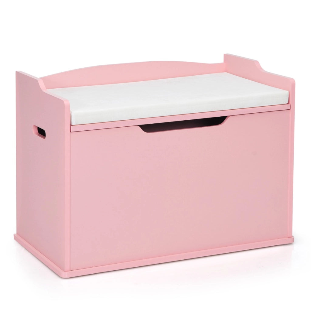 Cassa per giocattoli con 2 cerniere di sicurezza, Cassa con coperchio sollevabile Rosa